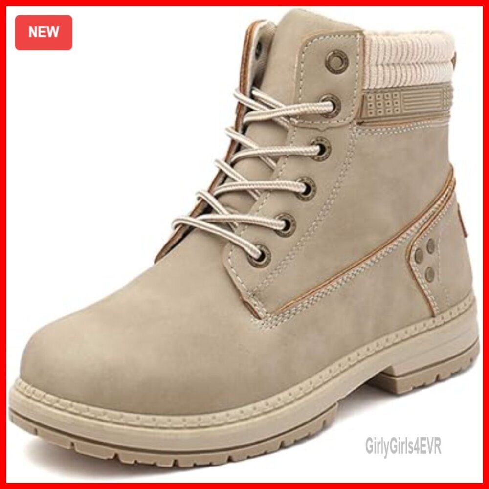 Waterproof Hiking Combat Boots Lace Up Ankle Boots Low Heel